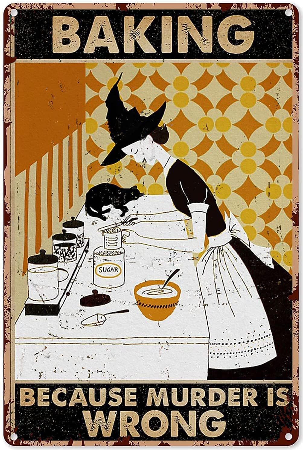 Kitchen Witch Baking - Placa de Metal Vintage Decorativa para